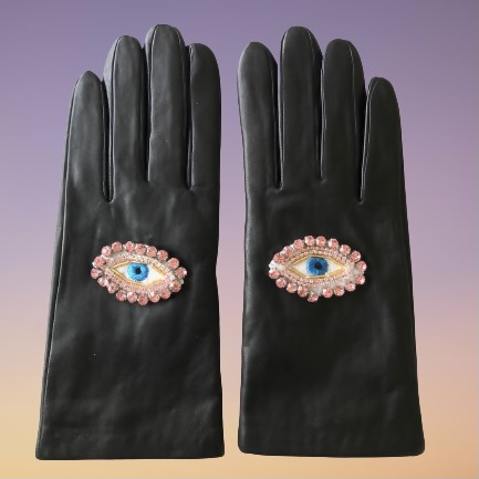 Andy Storchenegger Untitled, 2021 (pink) Leather gloves with embroidered application